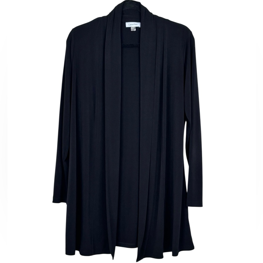 Calvin Klein Black Draped Open Front Long Sleeve Soft Feel Mid Weight Cardigan S